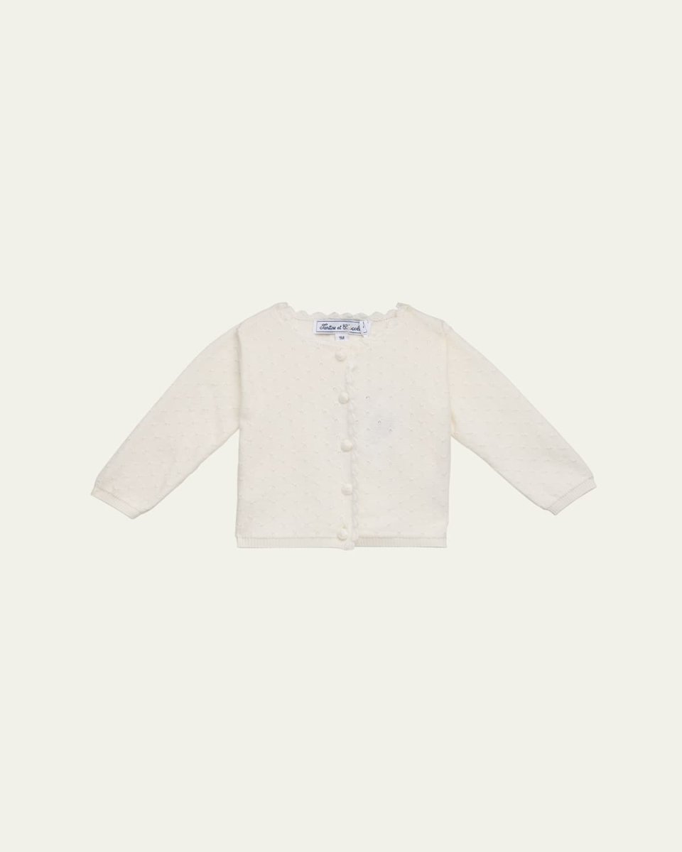 Girl's Scallop Knit Cardigan, Size 3M-4